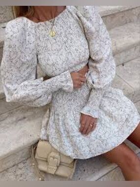 Shona Joy 6 Smocked Linen Blend Floral Mini Dress Puff Sleeves